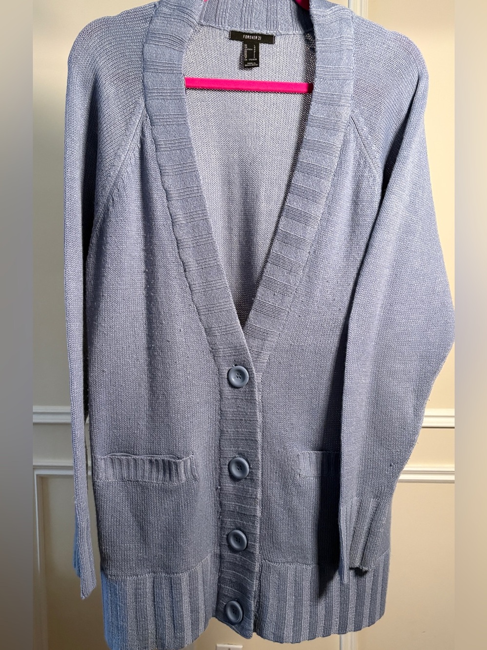 Forever 21 Light Blue Button-Front Knit Cardigan Sweater